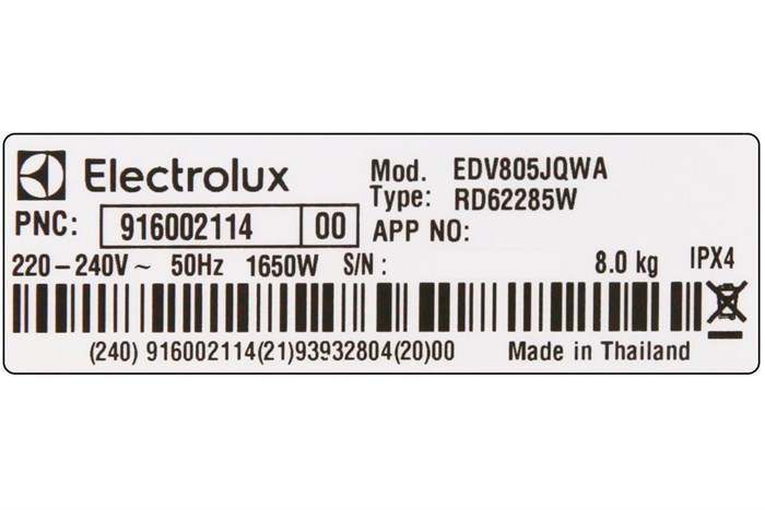 Máy sấy thông hơi Electrolux 8 Kg EDV805JQWA Màu Trắng