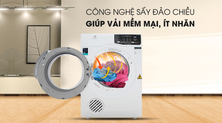 Chống rối, quần áo khô đều với công nghệ sấy đảo chiều - Máy sấy Electrolux 8 Kg EDV805JQWA