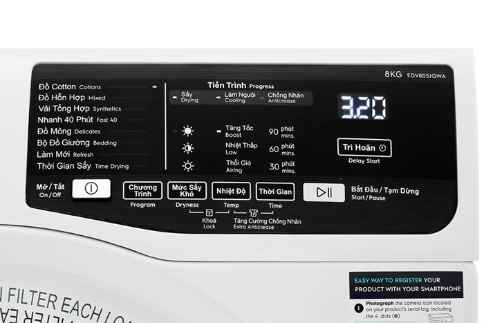 Máy sấy thông hơi Electrolux 8 Kg EDV805JQWA Màu Trắng