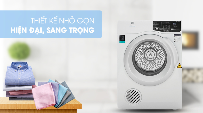 Kiểu dáng thanh lịch, nhỏ gọn, tiết kiệm không gian - Máy sấy Electrolux 8 Kg EDV805JQWA