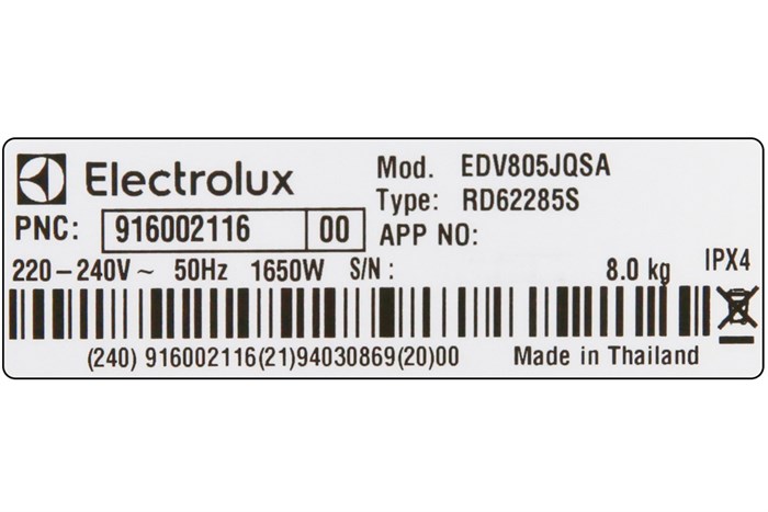 Máy sấy thông hơi Electrolux 8 Kg EDV805JQSA Màu Xám