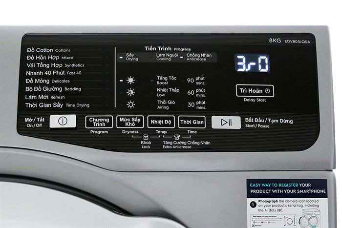 Máy sấy thông hơi Electrolux 8 Kg EDV805JQSA Màu Xám