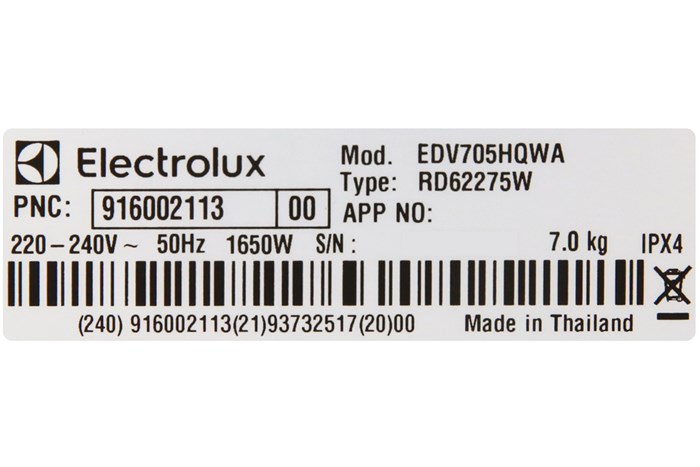 Máy sấy thông hơi Electrolux 7 Kg EDV705HQWA Màu Trắng