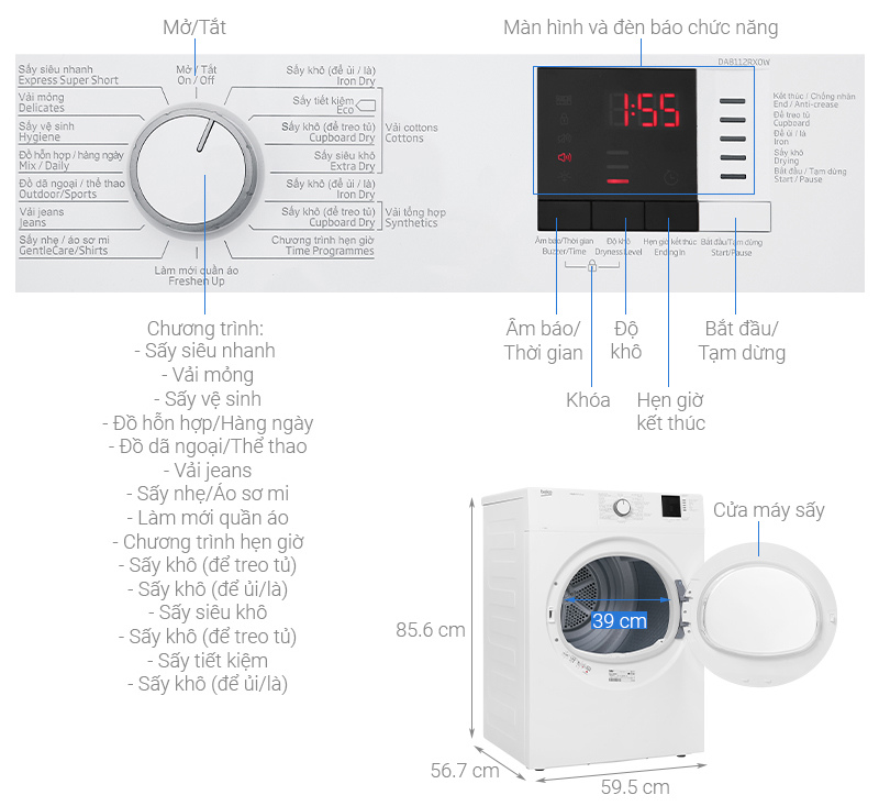 Máy sấy thông hơi Beko 8 kg DA8112RX0W