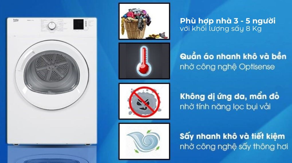 Máy sấy thông hơi Beko 8 kg DA8112RX0W
