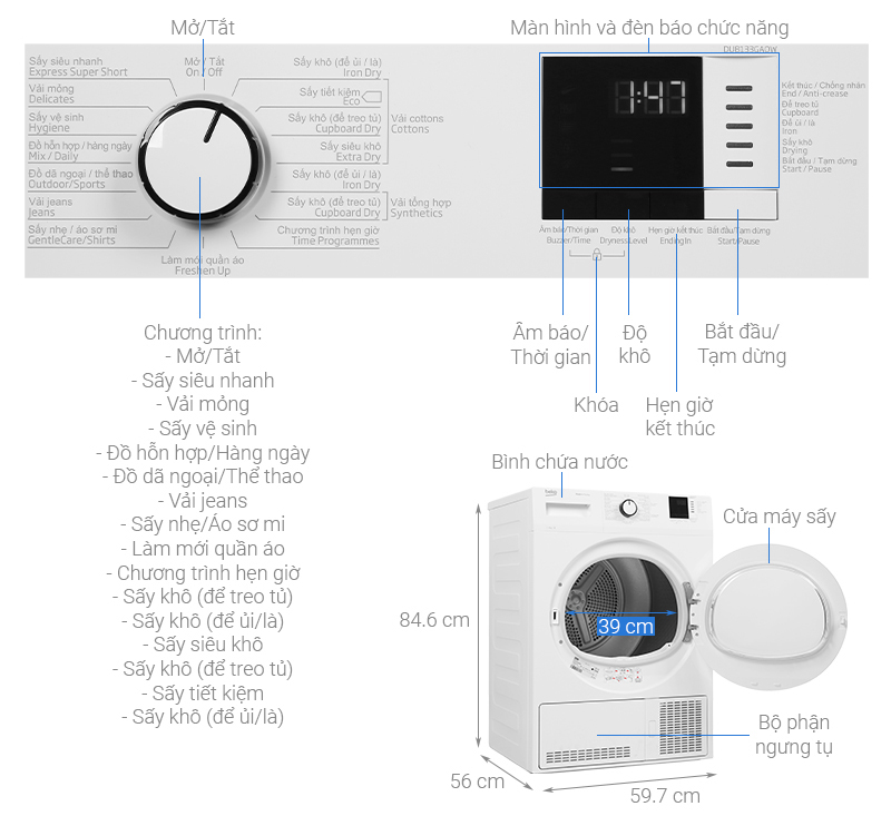 Máy sấy ngưng tụ Beko 8 kg DU8133GA0W