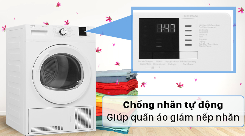 Máy sấy ngưng tụ Beko 8 Kg DU8133GA0W - Hạn chế nếp nhăn trên quần áo