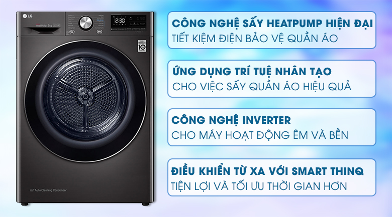 Máy sấy bơm nhiệt LG 9 Kg DVHP09B, giá rẻ, chính hãng