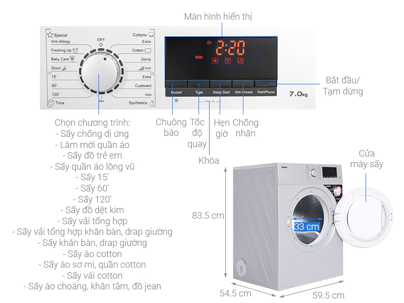 Máy sấy thông hơi Galanz 7 Kg DV-70T5C(S)