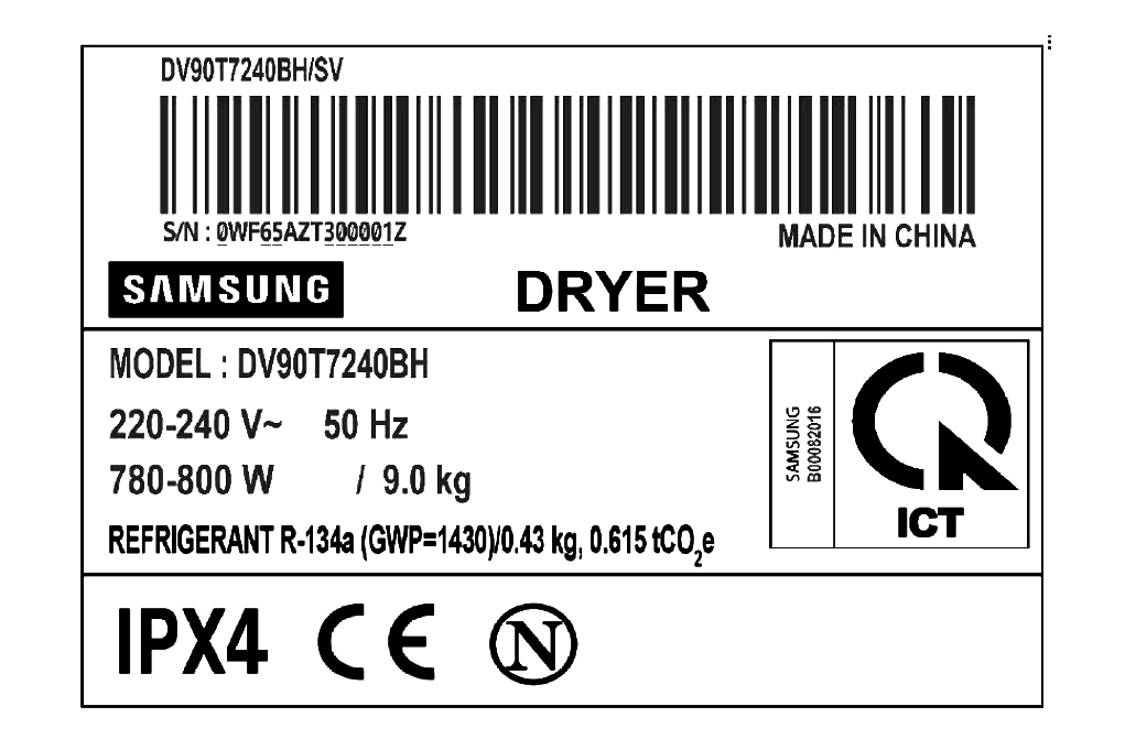 Máy sấy bơm nhiệt Samsung 9kg DV90T7240BH/SV