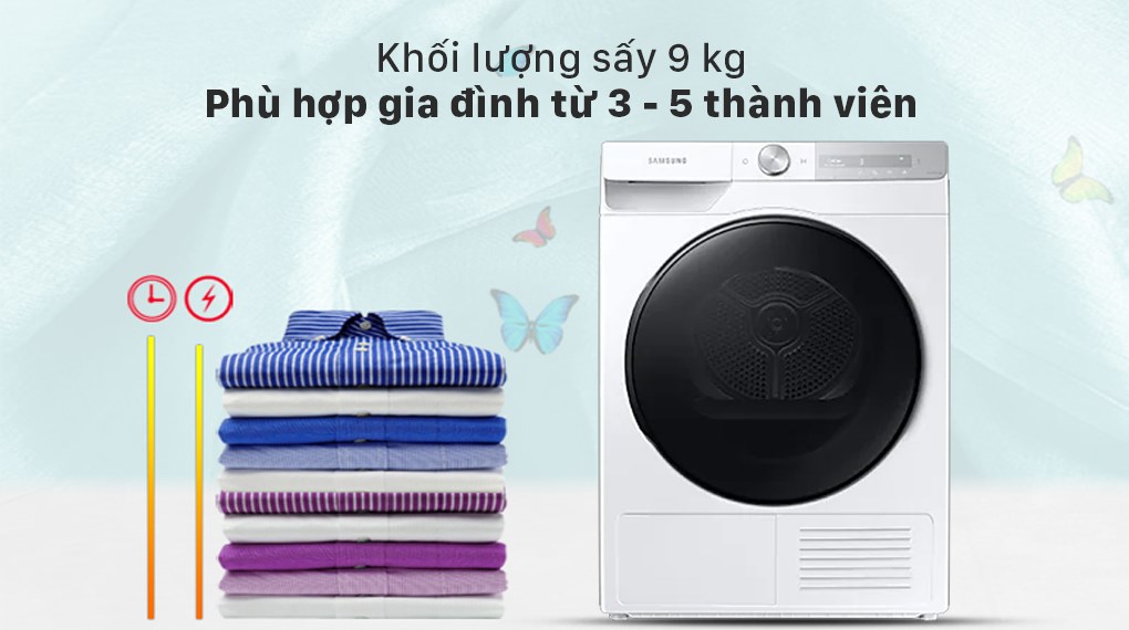 Máy sấy bơm nhiệt Samsung 9 kg DV90T7240BH/SV