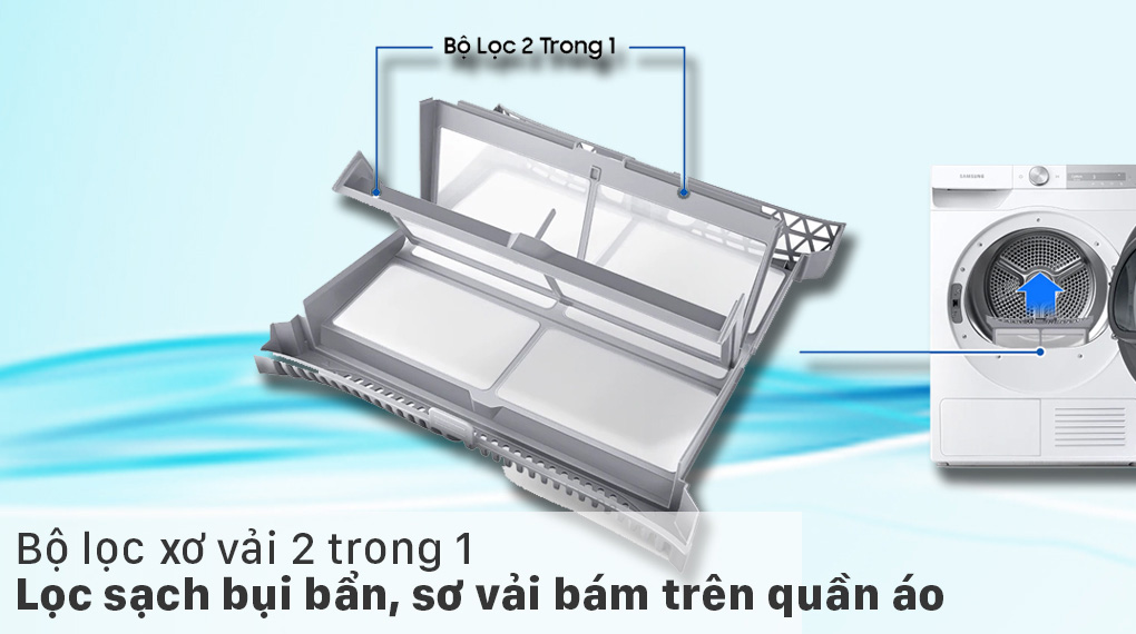 Máy sấy bơm nhiệt Samsung 9kg DV90T7240BH/SV - Lọc sơ vải