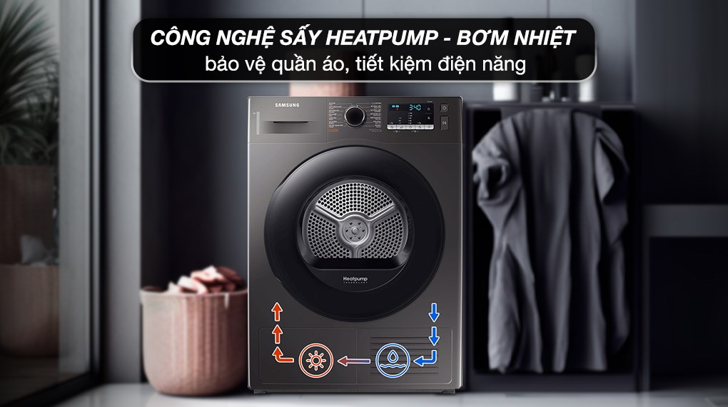 Máy sấy bơm nhiệt Samsung 9 kg DV90TA240AX/SV