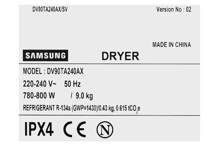 Máy sấy bơm nhiệt Samsung 9 kg DV90TA240AX/SV Màu Inox