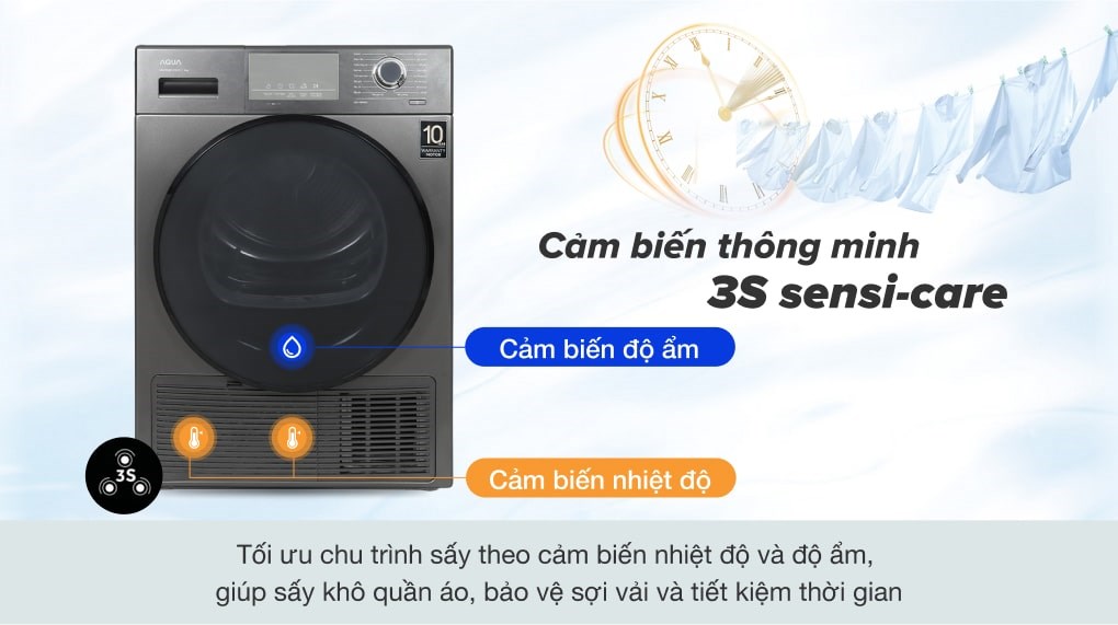 Máy sấy bơm nhiệt AQUA 9 Kg AQH-H900G PS