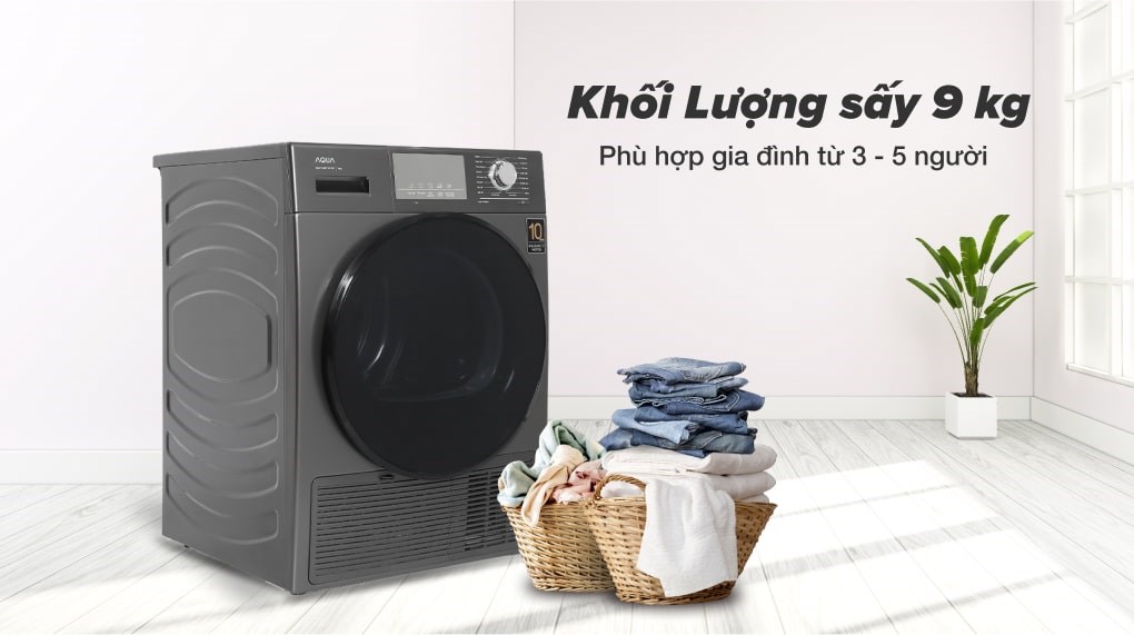 Máy sấy bơm nhiệt AQUA 9 Kg AQH-H900G PS