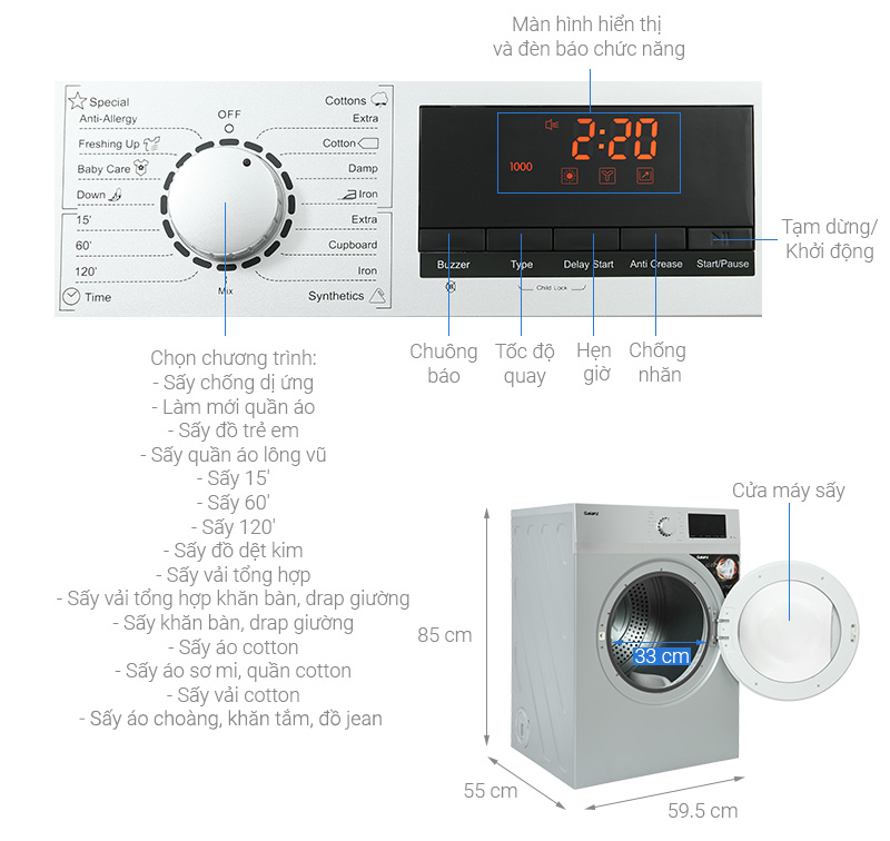 Máy sấy thông hơi Galanz 8 kg DV-80T5C(S)