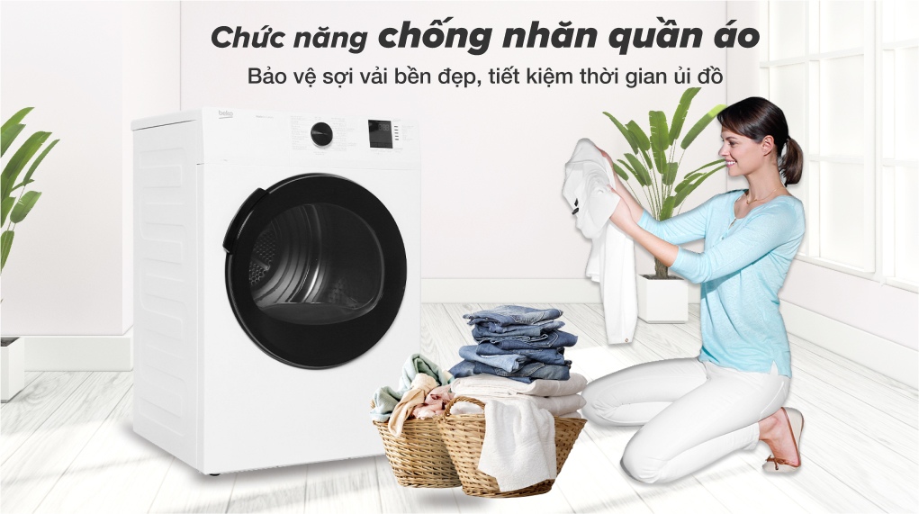 Máy sấy thông hơi Beko 9 kg DA9112RX0WB - Chống nhăn