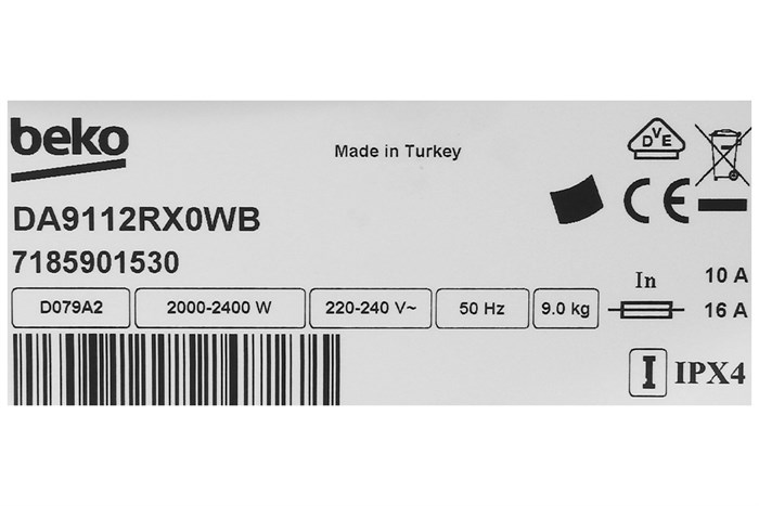 Máy sấy thông hơi Beko 9 kg DA9112RX0WB Màu Trắng