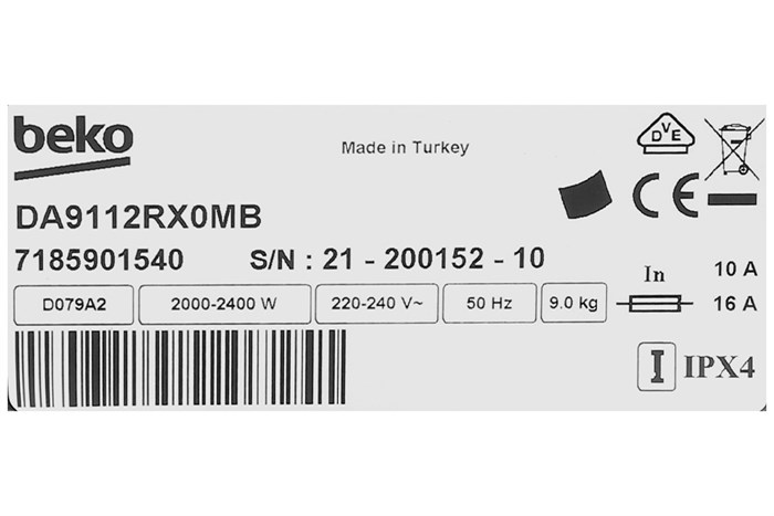Máy sấy thông hơi Beko 9 kg DA9112RX0MB Màu Đen