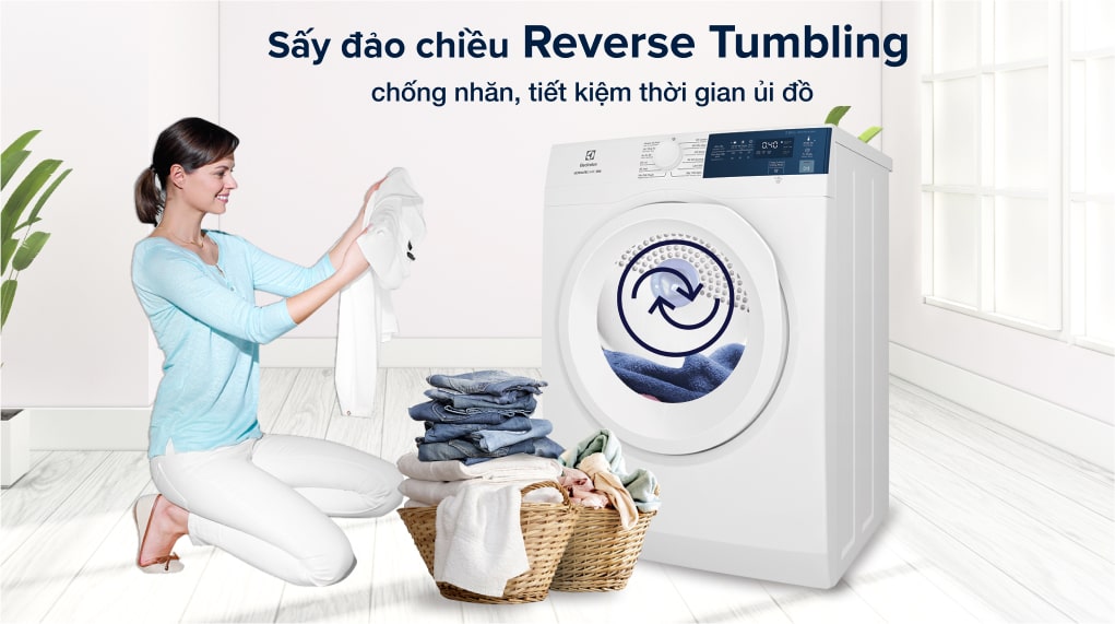 Máy sấy thông hơi Electrolux 7.5 kg EDV754H3WB - Sấy đảo chiều giảm nhăn