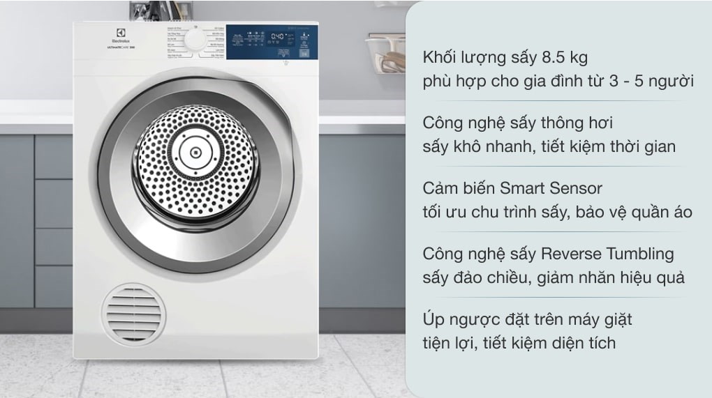 Máy sấy thông hơi Electrolux UltimateCare 8.5 kg EDV854J3WB - 2