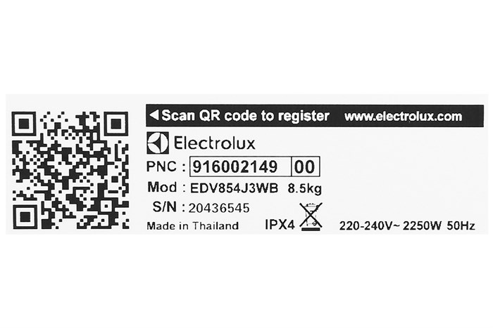 Máy sấy thông hơi Electrolux UltimateCare 8.5 kg EDV854J3WB Màu Trắng