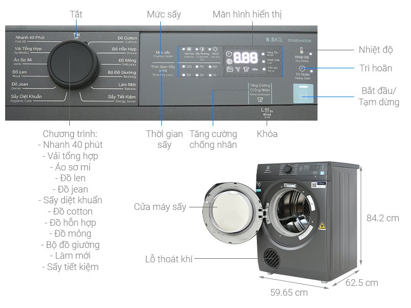 Máy sấy thông hơi Electrolux UltimateCare 8.5 kg EDV854N3SB