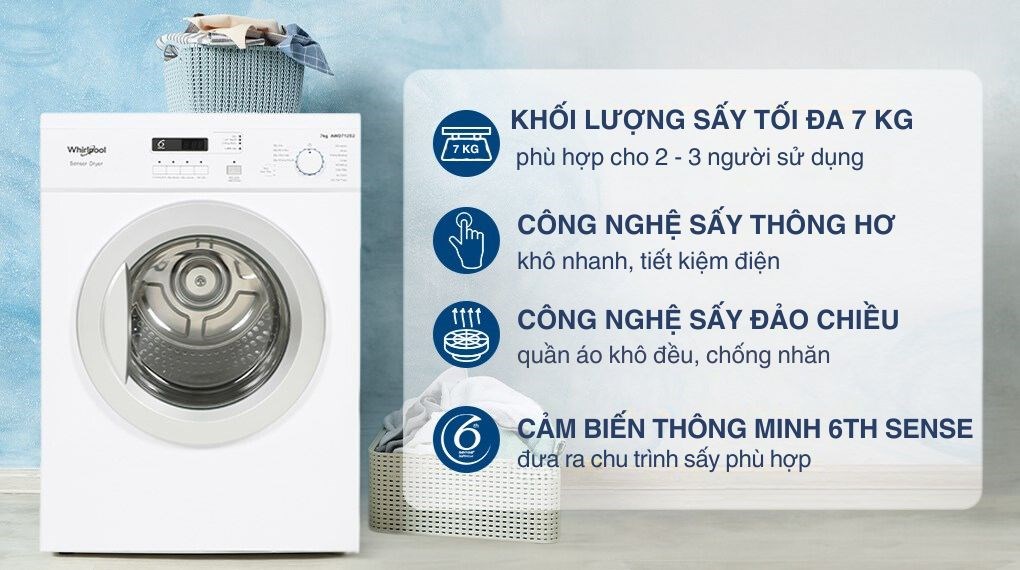Máy sấy thông hơi Whirlpool 7 kg AWD712S2
