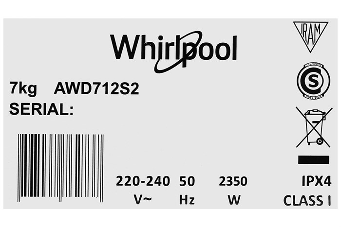 Máy sấy thông hơi Whirlpool 7 kg AWD712S2 Màu Trắng