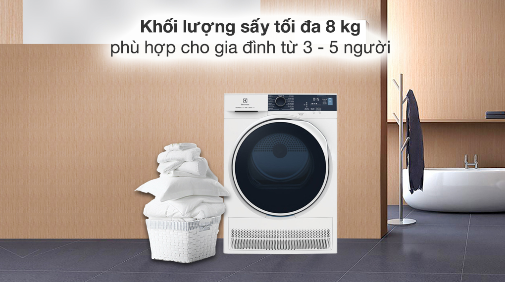 Máy sấy ngưng tụ Electrolux 8 kg EDC804P5WB - Khối lượng sấy - Chương trình hoạt động