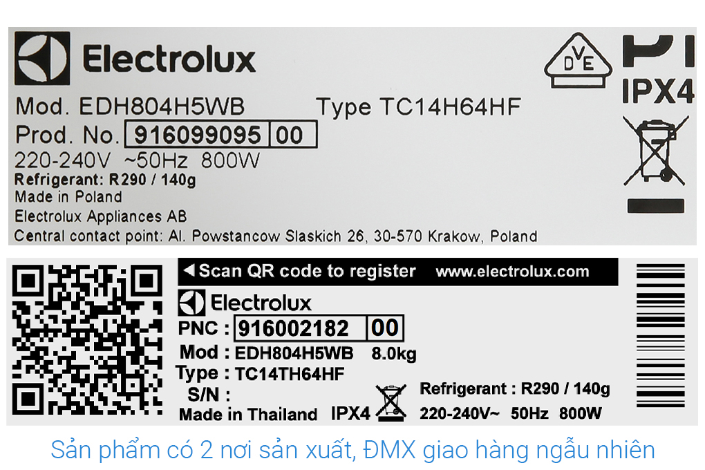 Máy sấy bơm nhiệt Electrolux UltimateCare 8 kg EDH804H5WB Màu Trắng