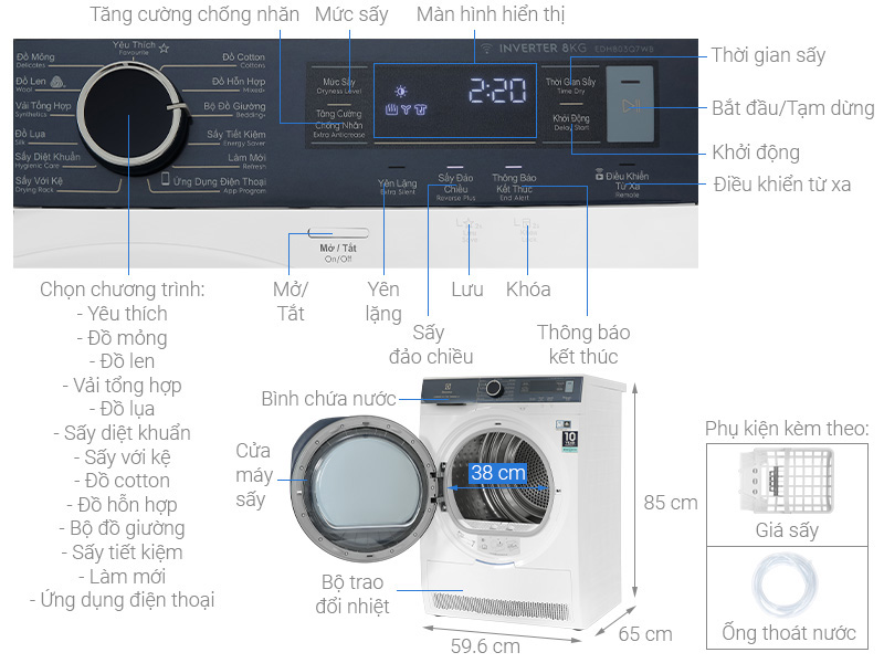 Máy sấy bơm nhiệt Electrolux UltimateCare 8 kg EDH803Q7WB