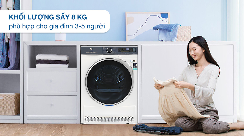 Khối lượng sấy phù hợp gia đình 3-5 người