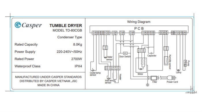 Máy sấy ngưng tụ Casper 8 kg TD – 80CGB