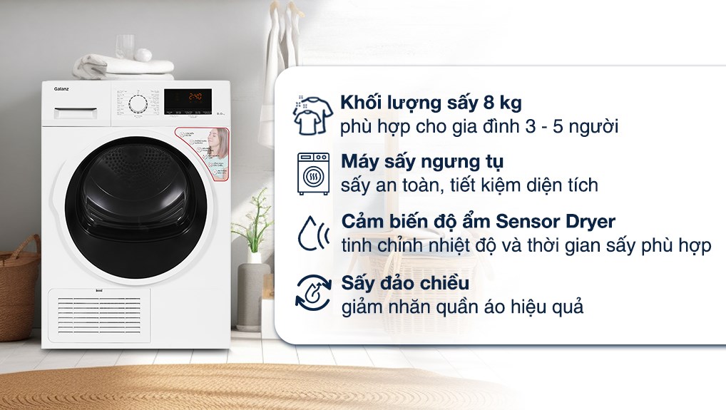 Máy sấy ngưng tụ Galanz 8 kg DC-80S5C