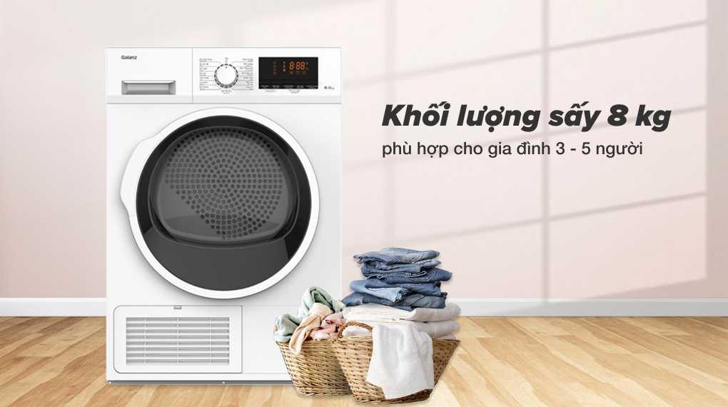 Máy sấy ngưng tụ 8 kg Galanz DC-80S5C - Khối lượng sấy và chương trình hoạt động