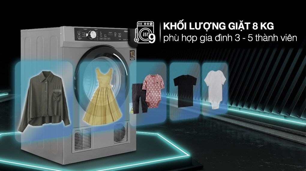 Máy sấy thông hơi Aqua 8 kg AQH-V800H SS