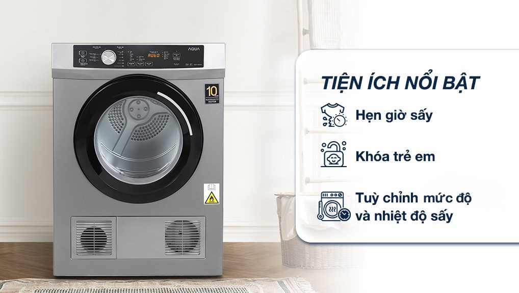 Máy sấy thông hơi Aqua 8 kg AQH-V800H SS