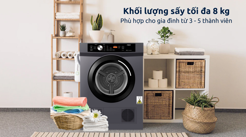 Máy sấy thông hơi Aqua 8 kg AQH-V800H SS - Khối lượng sấy