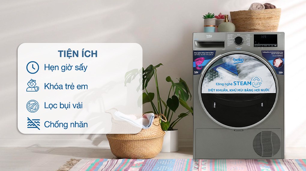Máy sấy bơm nhiệt Beko 9 kg B3T4329M