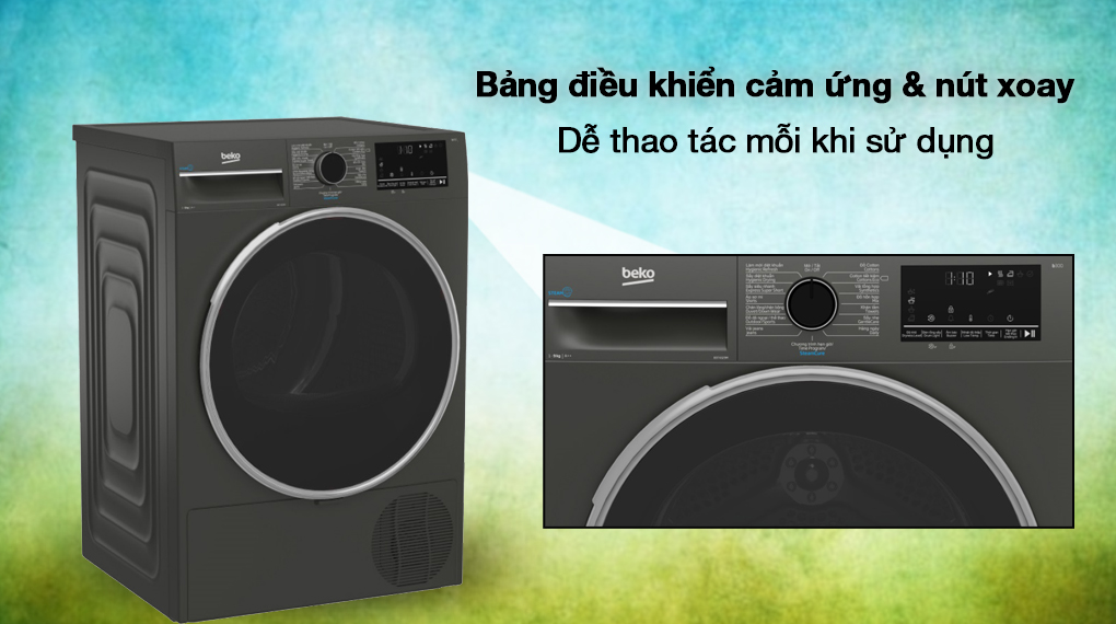 Máy sấy bơm nhiệt Beko 9 kg B3T4329M - Bảng điều khiển cảm ứng và nút xoay dễ sử dụng