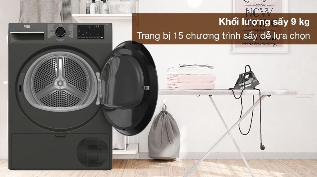 Máy sấy bơm nhiệt Beko 9 kg B3T4329M - Khối lượng sấy 9kg, trang bị 15 chương trình sấy đa dạng dễ lựa chọn