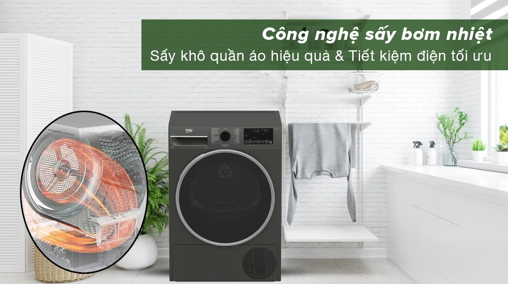 Máy sấy bơm nhiệt Beko 9 kg B3T4329M - Sử dụng công nghệ sấy bơm nhiệt cho hiệu quả sấy cao và tiết kiệm điện