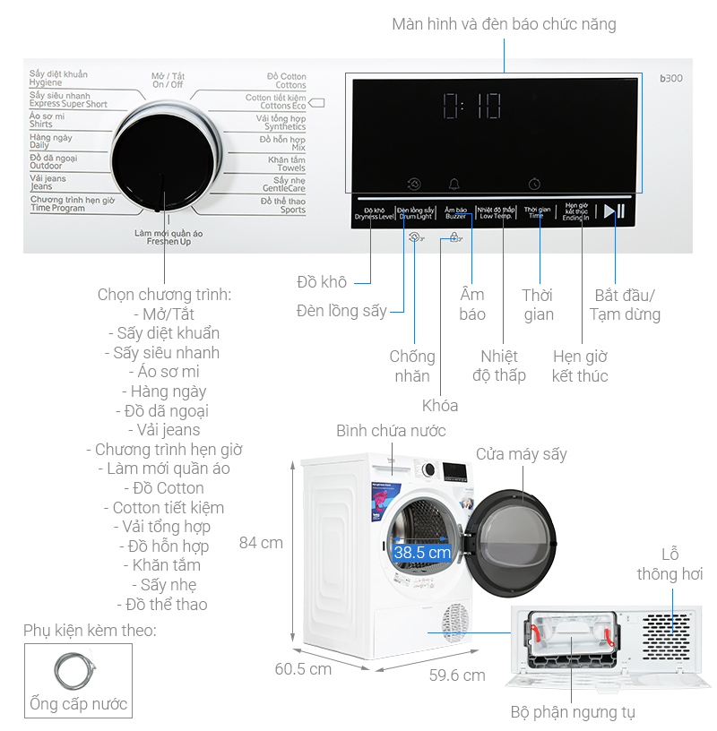 Máy sấy ngưng tụ Beko 9 kg B3T4319W