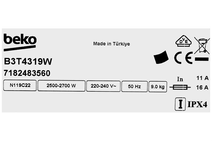 Máy sấy ngưng tụ Beko 9 kg B3T4319W Màu Trắng