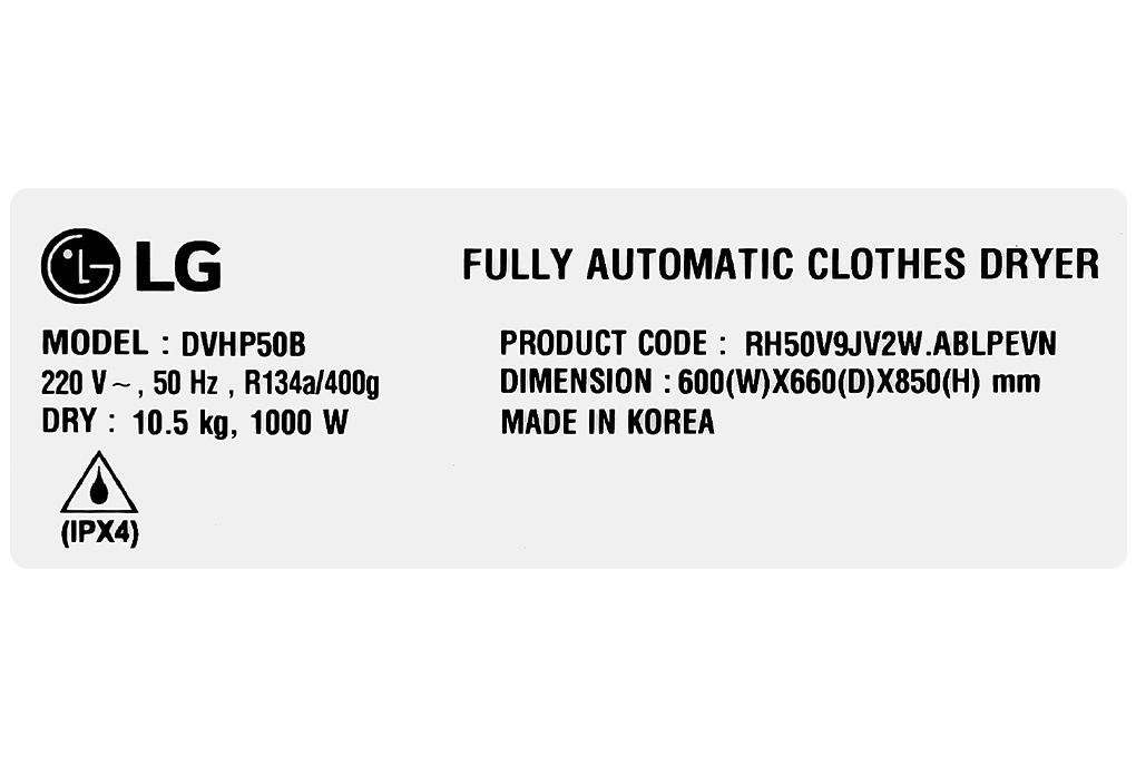 Máy sấy bơm nhiệt LG 10.5 kg DVHP50B Màu Đen