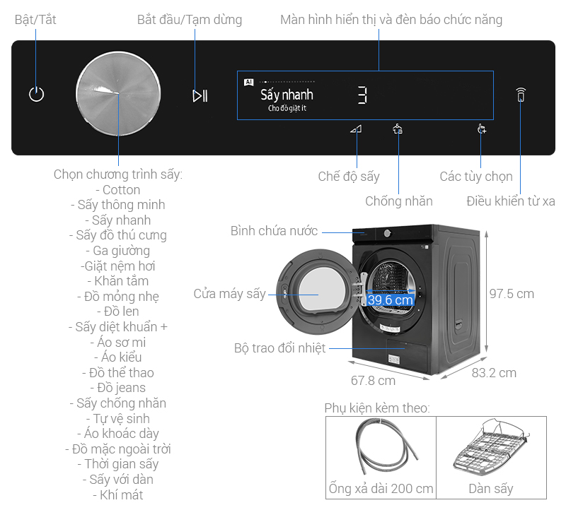 Máy sấy bơm nhiệt Samsung Bespoke AI 17 kg DV17B9750CV/SV