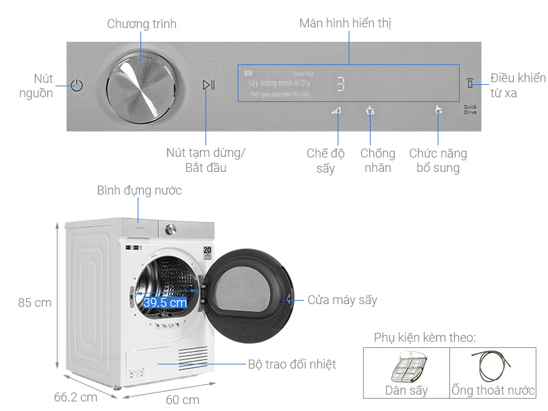 Máy sấy bơm nhiệt Samsung Bespoke AI 9 kg DV90BB9440GH/SV