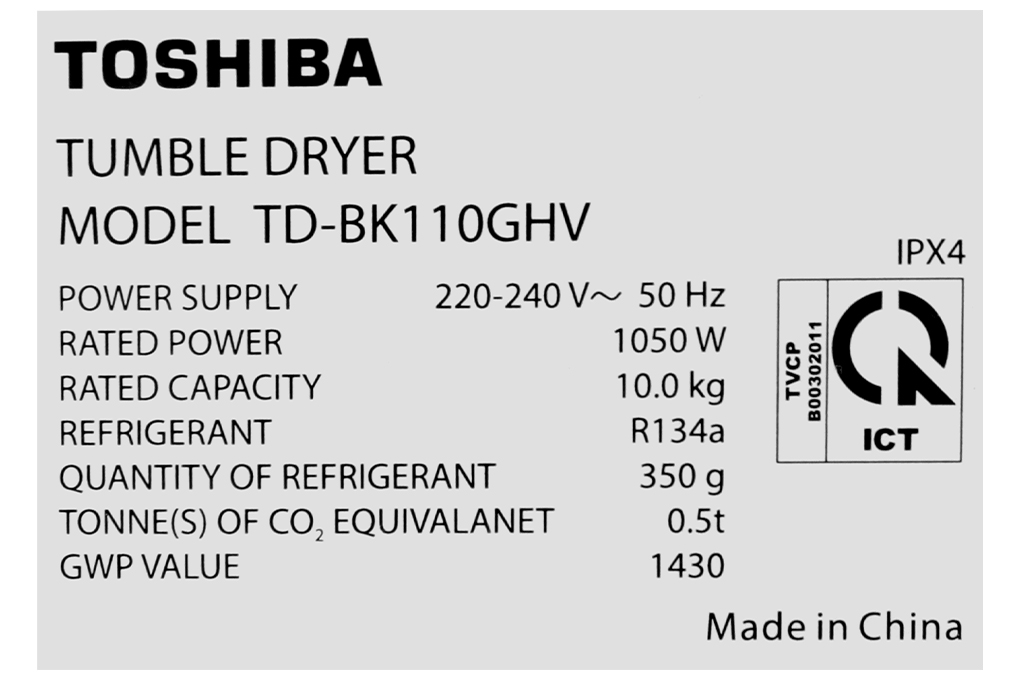Máy sấy bơm nhiệt Toshiba 10 kg TD-BK110GHV(MK) Màu Xám